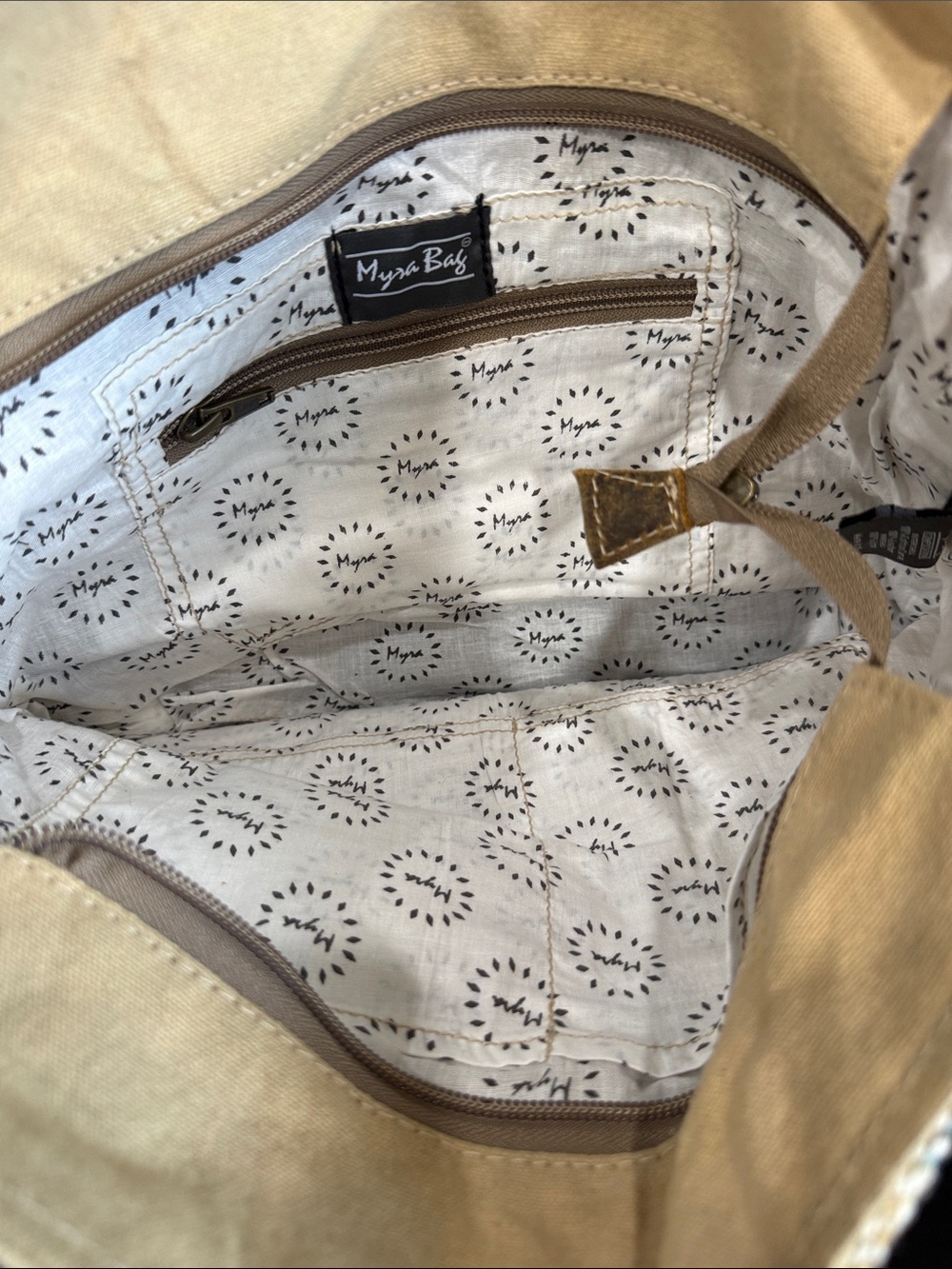 Myra Bag Brown & Beige Plaid Canvas Messenger - Picture 4 of 5